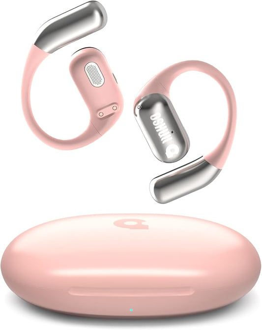 MFish Open-Ear Headphones, Open-Ear-Earbuds Wireless Bluetooth, Waterproof Bone Conduction Over-The-Ear Headphones, Impactful Sound with Adaptive Bass Boost, Comfortable Fit Running Headphones, Pink