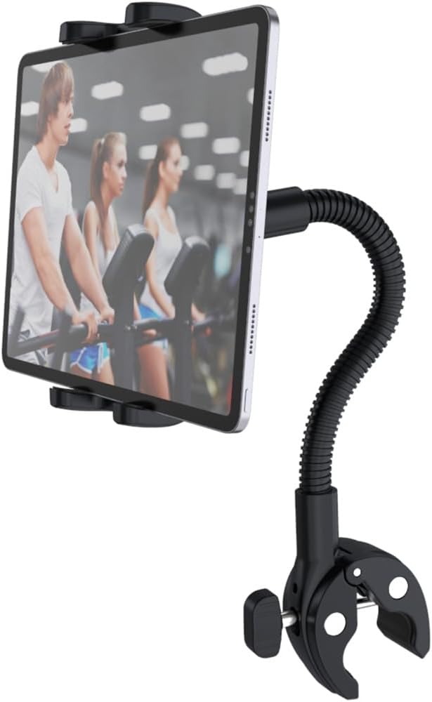 Tablet Holder Bike Mount Fit 4-13" iPad Phone for Peloton Treadmill, Upgrade Goosencek Clamp Mount for Spin Bike, Indoor Stationary Exercise Bicycle, Wheelchair, Mic Stand, Stroller Handlebar