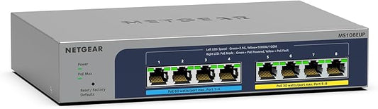 NETGEAR 8-Port Ultra60 PoE Multi-Gigabit Ethernet Easy Smart Managed Switch (MS108EUP) - Managed, with 4 x PoE++ and 4 x PoE+ @ 230W, Desktop or Wall Mount, and Limited Lifetime Protection