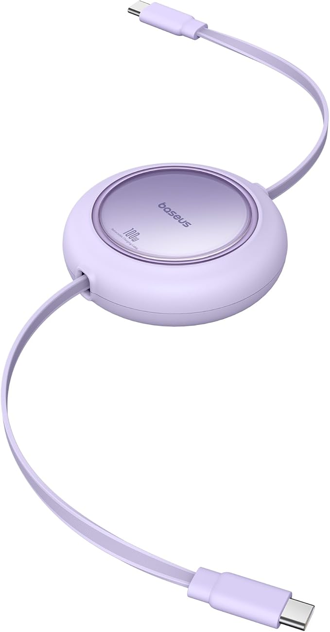 Baseus USB C to USB C Cable, 100W 6.6ft Retractable USB C Fast Charging Cable, 7-Stage Length Preset Retractable Charger Cord for iPhone 16 15 Pro Plus Pro Max, MacBook, iPad Pro, Samsung S24/S23+