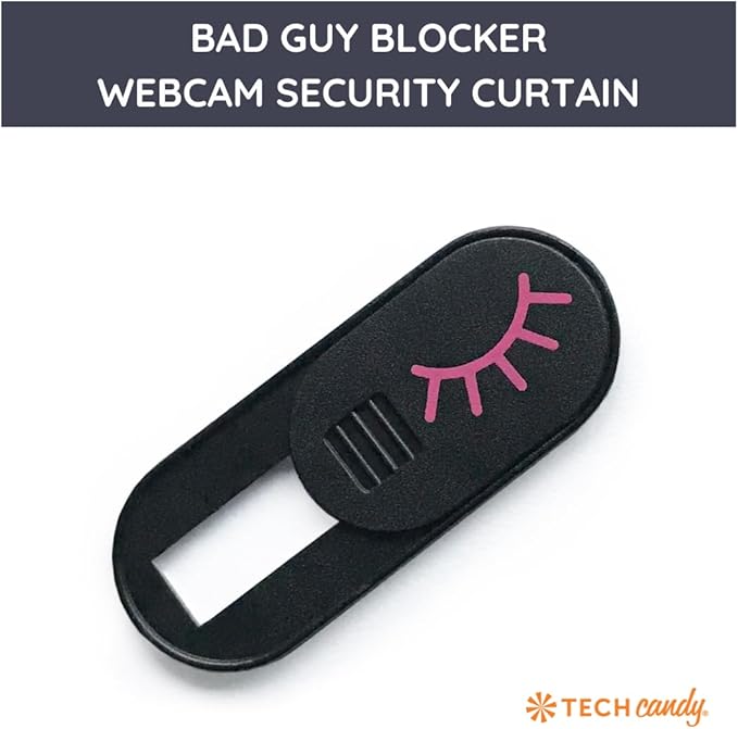 Tech Candy Bad Guy Blocker Webcam Cover Privacy Protector, Black - Secure, Thin, Durable, for Computers, Laptops, Tablets, & Smartphones, Easy Application (Black, 1-Pack)