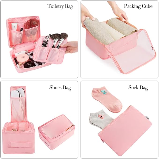 BAGAIL 8 Set Packing Cubes Luggage Packing Organizers for Travel Accessories (Blush Pink)