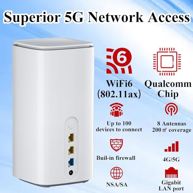 UOTEK 5G CPE Router with SIM Card Slot, NSA SA WiFi 6 5G Router Dual Band Cellular Modem for Home Office Indoor Wireless Internet Router