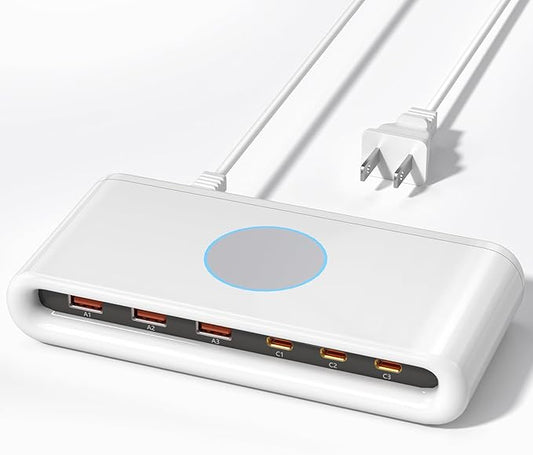 100W USB C Charging Station for Multiple Devices,6 Port USB C Charger Block Fast Charging Dock for iPhone/iPad/Samsung/Pixel/LG, No Wireless Charging