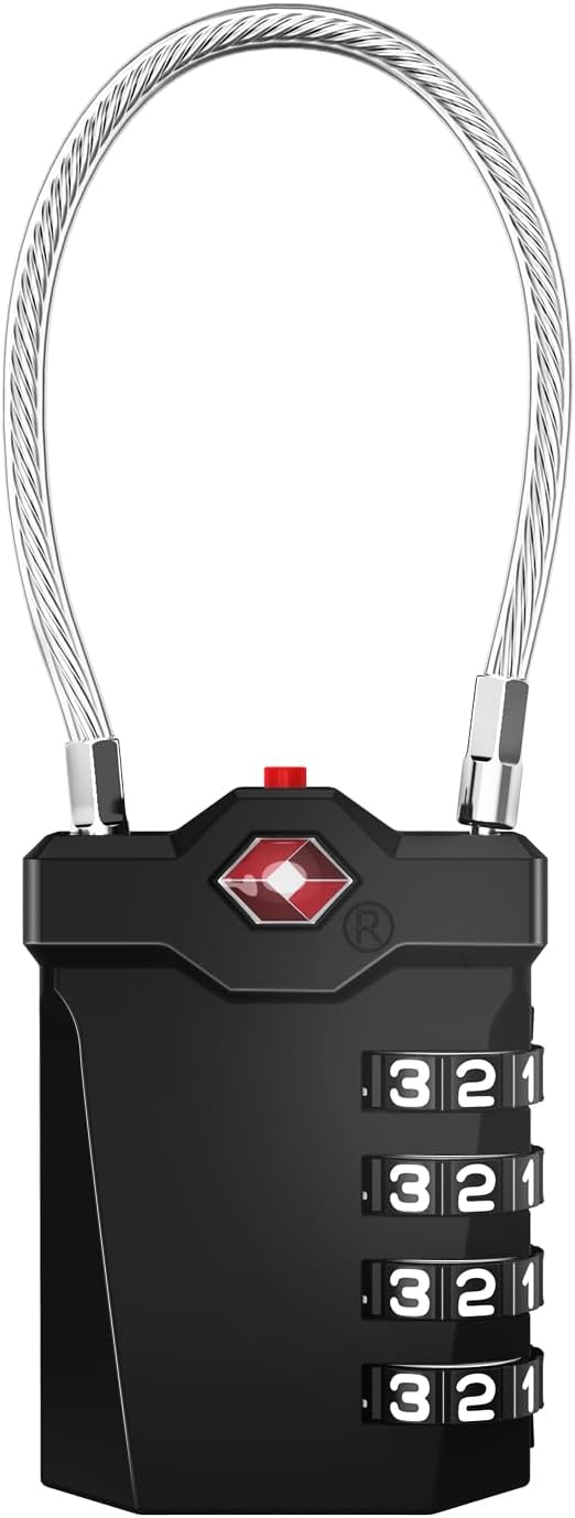ZHEGE TSA Approved Luggage Lock, Travel Lock, 10,000 Combination Options, 5.5in Flexible Cable, Easy to Use, Secure & Solid, Suitable for Suitcase, Backpack, Briefcase (1 Pack, Black)