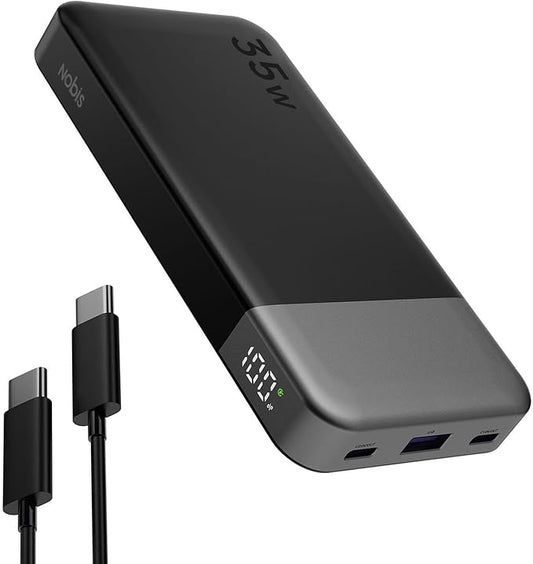 NOBIS Portable Charger, 10000mAh Power Bank Fast Charging, Battery Pack with C to C Cable, Battery Bank with Digital Display for iPhone iPad Android etc (Black, 35W)
