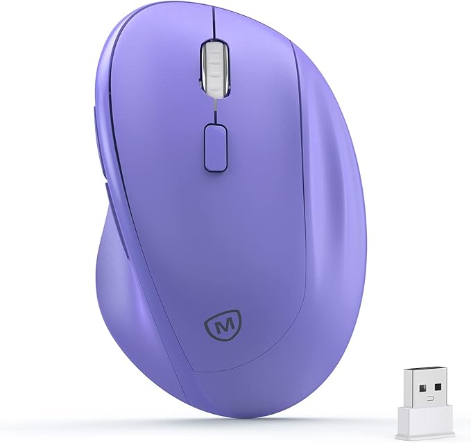 Ergonomic Wireless Mouse with USB Receiver for PC Computer, Laptop and Desktop, Ergo Mouse Vertical with Silent Clicks Long Battery Life, Up to 1600 DPI & 1 AA Battery Powered, Purple