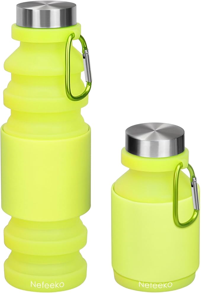 Nefeeko Collapsible Water Bottle, Reuseable BPA Free Silicone Foldable Water Bottles for Travel Gym Camping Hiking, Portable Leak Proof Sports Water Bottle with Carabiner