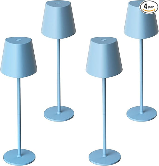 Kakanuo Cordless Table Lamps Pack of 4, Portable LED Desk Lamp, Battery Operated Lamp, Wireless Rechargeable Lamp, 3 Color Stepless Table Lamp for Restaurant, Bar, Party, Camping and Bedroom - Blue