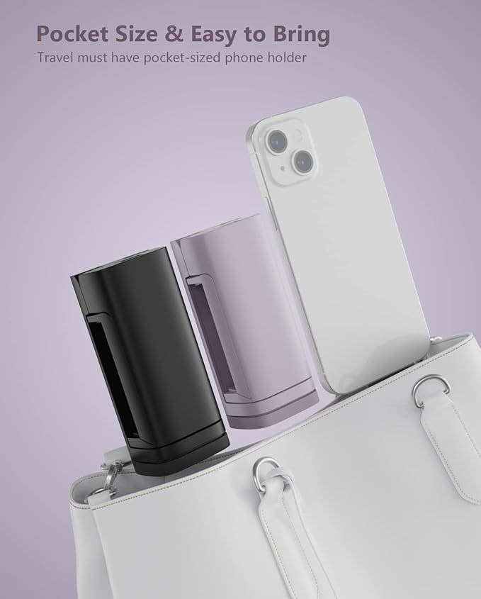 MiiKARE Travel Essentials Airplane Phone Holder, Universal Handsfree Phone Mount for Flying with 360 Degree Rotation, Travel Must Haves Phone Stand for Desk, Tray Table, Black&Purple