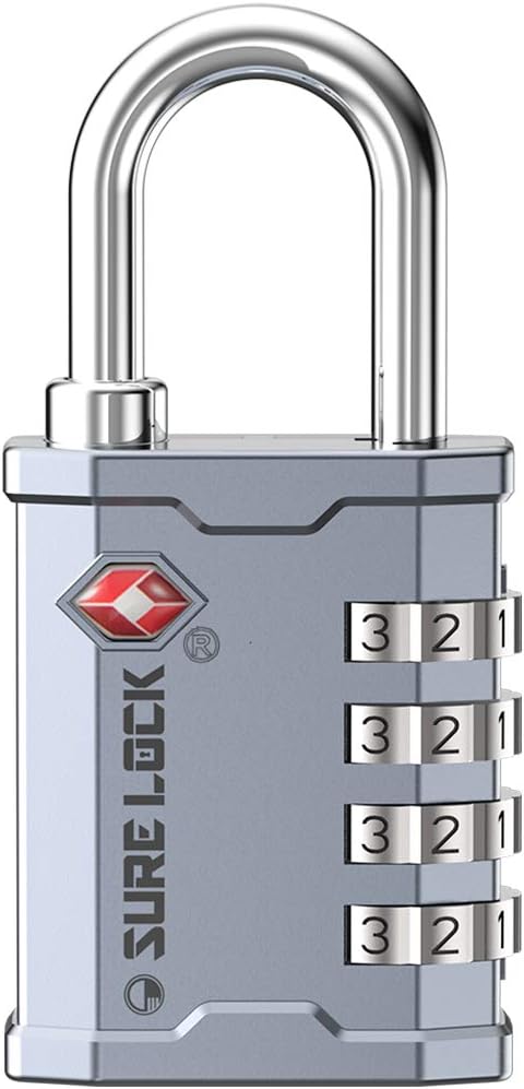 SURE LOCK TSA Accepted Combination Luggage Padlock for Gun Cases, Transporting Equipment Cases in Trade Show, Music and Medical Industries (1, Silver)