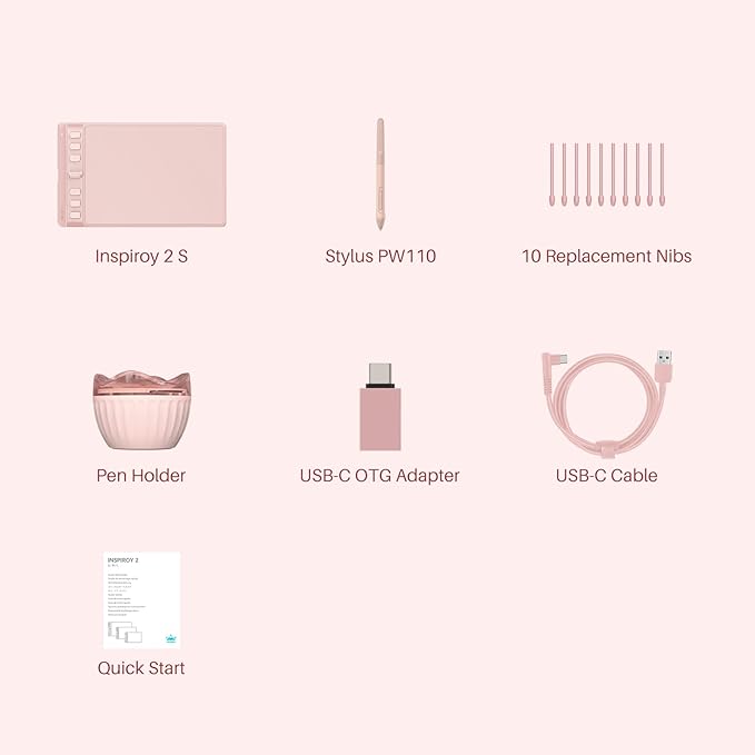 HUION Inspiroy 2 Small Drawing Tablet, Digital Art Tablet with Scroll Wheel, 6 Hot Keys, Battery-Free Stylus, Pink Graphics Tablet for Drawing, Design, Writing, Work with PC, Mac & Android