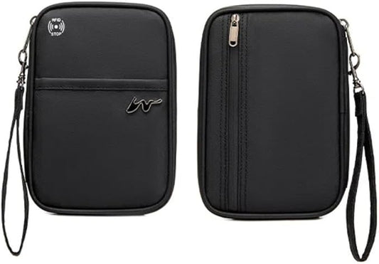 P-H1 Travel Family Passport Holder RFID Blocking Passport Waterproof Wallets for Men Women Travel Document Organizer Cards Case, Lightweight Portable Passport Cover with Zipper Pocket(Black)