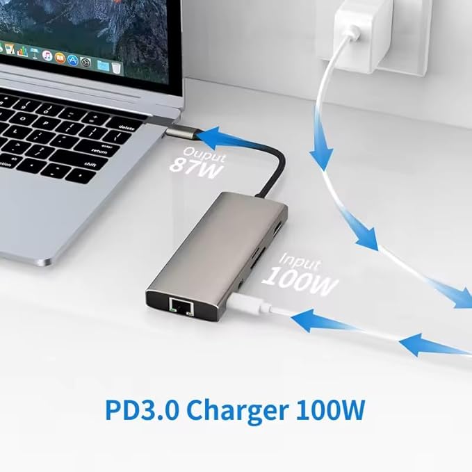 USB C HUB Dongle, 10-in-1 USB C Adapter Docking Station with 4K HDMI, Type C PD, USB C Data, USB3.0, RJ45 Ethernet, SD/TF Card Reader, Other Type C Latops Devices