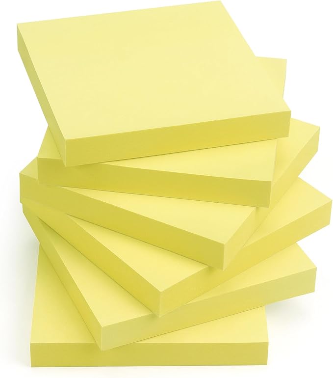 Sticky Notes 3x3 Self-Stick Notes Pads with 6 Bright Colors, Easy to Post for Office, School, Home, 6 Pads/Pack, 100 Sheets/Pad (Yellow)