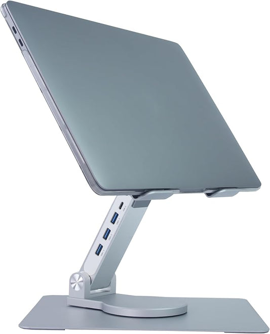 Vanli's Adjustable Laptop Stand With 360 Rotating Base, Foldable Ergonomic Riser for Desk, Swivel Computer Stand for Tablet, Metal Holder Collapsible, Fits 13-17" MacBook