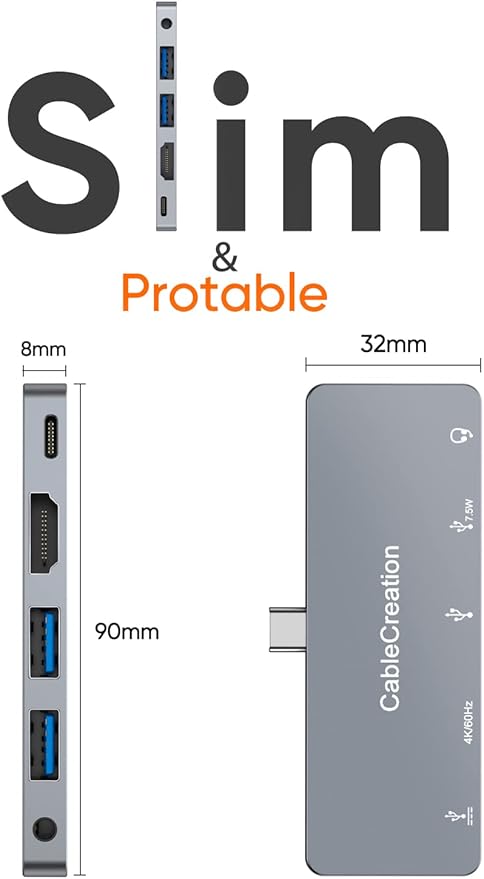 iPad Pro USB C Hub, CableCreation 5 in 1 Microsoft Surface USB C Hub Adapter with 4K HDMI, 3.5mm Headphone Jack, USBC 100W PD Charging 5Gbps USB, iPad Headphone Adapter Multiport for iPad