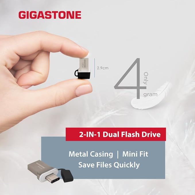 GIGASTONE 128GB Nano Luxus Dual Drive (5 Pack) Z50 USB 3.2 Gen 1, 2-in-1 USB-A & Type-C, 100MB/s Ultra Fast, Cap Design, Metal, Plug & Play for Smartphone/PC/Mac/TV/Car, 2.0/3.0/3.1 Compatible