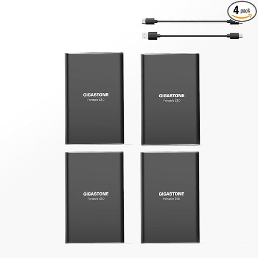 Gigastone 500GB (4-Pack) External SSD Read Speed 500MB/s USB 3.2 USB-C External Solid State Drive Portable, 3D NAND Ultra Slim Metal, for PS4 PC Laptop Mac Windows Linux Android Xbox One Smart TV