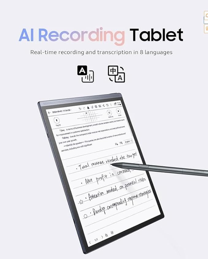 iFLYTEK AINOTE Air 2 Bundle with Blue Folio Case, 8.2-inch AI Paper Tablet Writing Tablet, Digital Notebook with Pen, Voice-to-Text Transcription, Multi-Languages Chatgpt Support