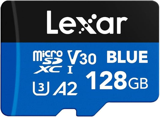 Lexar 128GB Blue Micro SD Card Up to 160MB/s, microSDXC UHS-I Memory Card with SD Adapter, C10, U3, A2, V30, Full HD, 4K UHD, High Speed TF Card