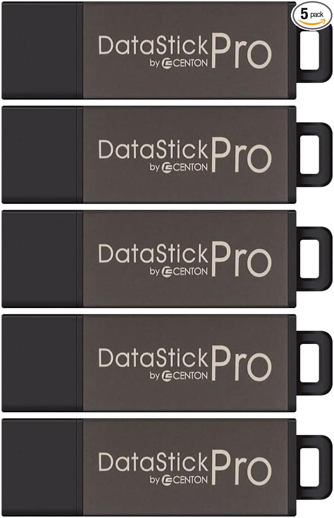 64GB DataStick Pro by Centon, 5 Pack, USB 2.0 Flash Drive Memory Stick for Storage and Backup