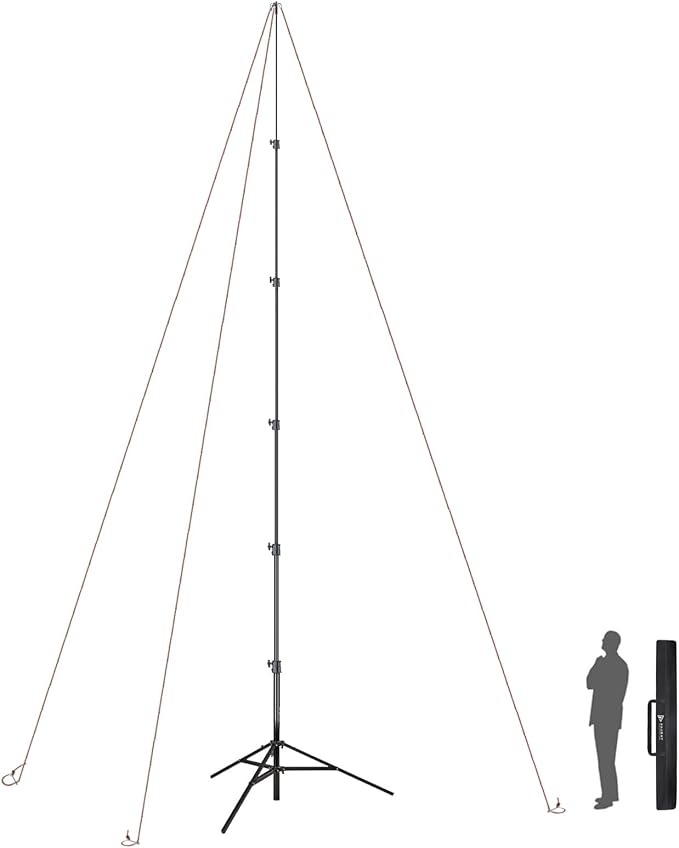 RAUBAY 24' Tall Tripod Stand, Extreme Tall Heavy Duty Sports Camera Video Tripod, Spring Telescoping Aluminium Alloy Large Light Stand with 1/4"& 3/8" Screw, Professional Sky High for Outside Shooting