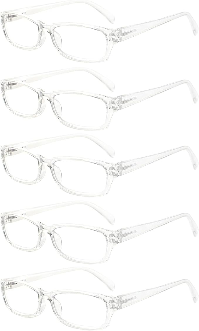 VIDEBLA 5 Pack Computer Reading Glasses Men and Women Anti Eyestrain Blue Light Blocking Glasses for Reading (5 Clear, 4.00)