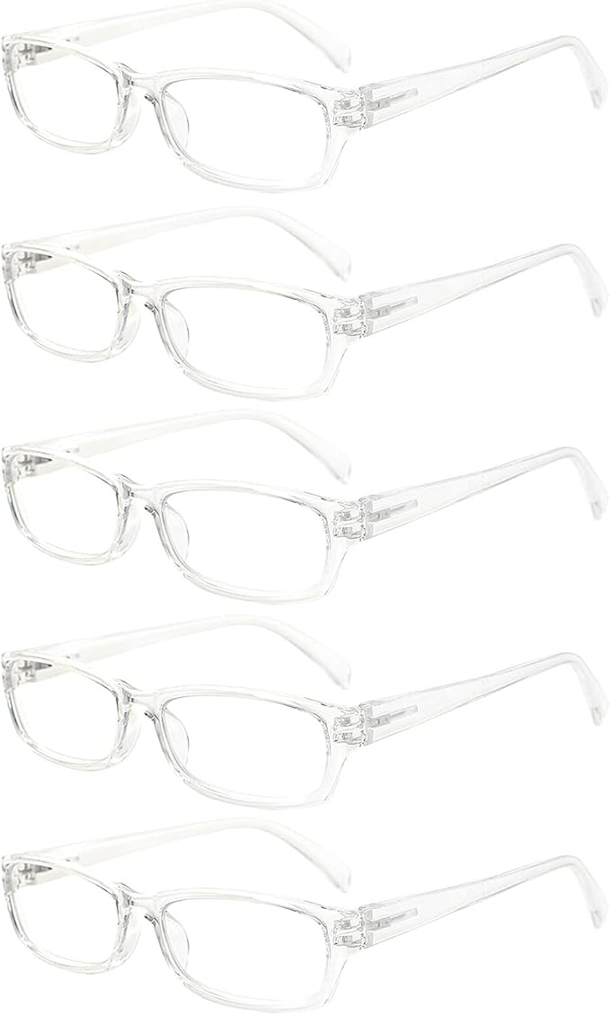 VIDEBLA 5 Pack Computer Reading Glasses Men and Women Anti Eyestrain Blue Light Blocking Glasses for Reading (5 Clear, 0.00)