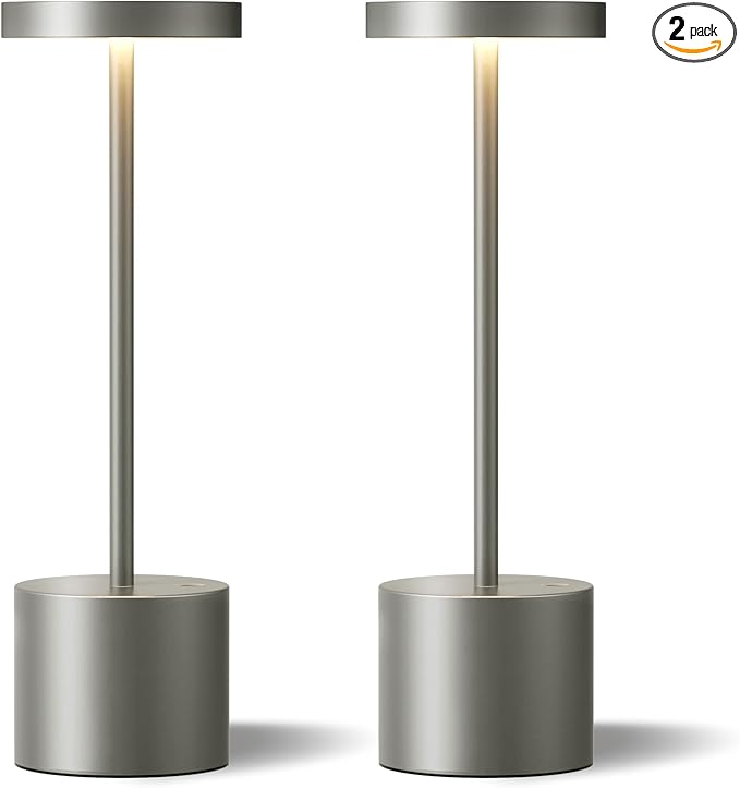 Kakanuo Grey Rechargeable Cordless Lamp - Touch Control, 3 Color Temperature, Wireless Battery Operated Lamps, Stepless Dimmable, Set of 2