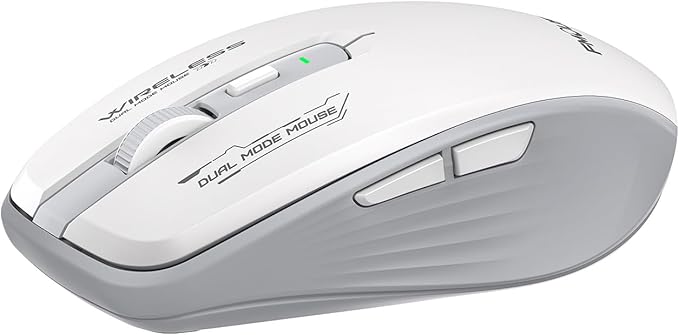 Wireless Mouse (Bluetooth & 2.4GHz USB) with Forward/Backward Side Keys, Silent Click, Ergonomic Portable AA Battery Mice for Laptop/Mac/iPad - Office & Travel Use, White & Grey