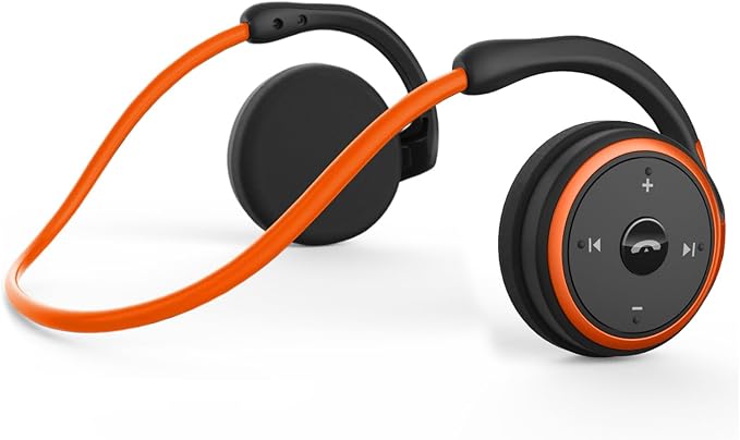 Small Bluetooth Headphones Wrap Around Head - Sports Wireless Headset with Built in Microphone and Crystal-Clear Sound, Foldable and Carried in The Purse, and 12-Hour Battery Life (Orange)