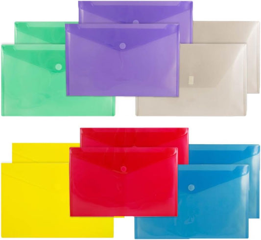 JAM PAPER Plastic Envelopes with Hook & Loop Closure - Legal Booklet - 9 3/4 x 14 1/2 - Assorted Colors - 12/Pack