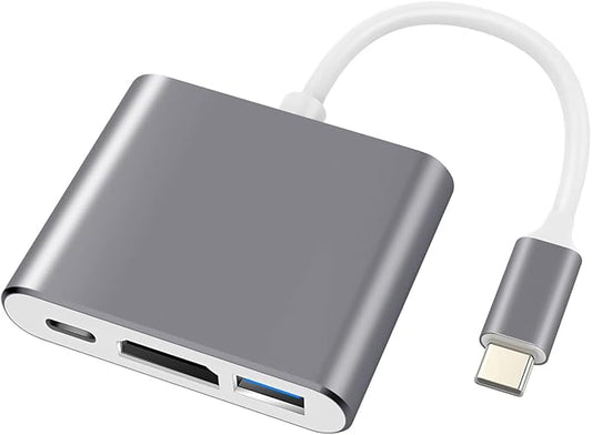 3 in 1 USB C to HDMI Adapter, Type C to 4K HDMI Adapter with 100W PD & USB 3.0 Port, Multiport Hub Compatible with MacBook Pro, iPad Air, iPhone 15/16, Laptop, TV, Switch, Monitor and More