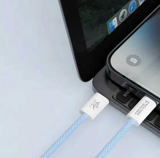 Pebble 60W USB-C to USB-C Cable – 6.6ft Blue | Fast Charging, Durable Nylon Braided, Universal USB-C Compatibility (ABS Shell)