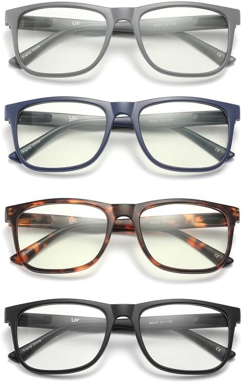Reading Glasses for Women Men, 0.0 to 4.0 Strength, Lightweight Blue Light Blocking Readers with Spring Hinges (4-Pack) –Anti Eyestrain/UV Ray Eyeglasses/Trendy Classic/Fashion Frame(2.00x)