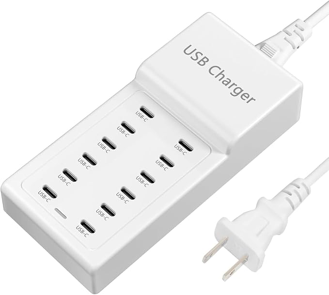 USB C Charger, 12 Ports USB Charging Station, 50W MultiPort USB Charging Block, USBC Desktop Multiple Charger for iPhone 16/15/14/13/12/iPad/Samsung S24/S23/Ultra/Z Flod/Watch/Headphones
