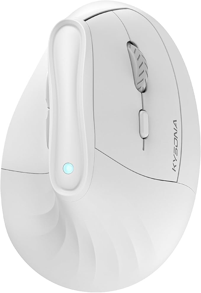 57° Ergonomic Wireless Tower Mouse, Vertical Quiet Ergo Mouse, Bluetooth(BT5.0,BT3.0)&2.4G, (800/1200/2400/2400/4000), 5 Buttons for Windows, macOS, iPadOS, Laptop, PC,White