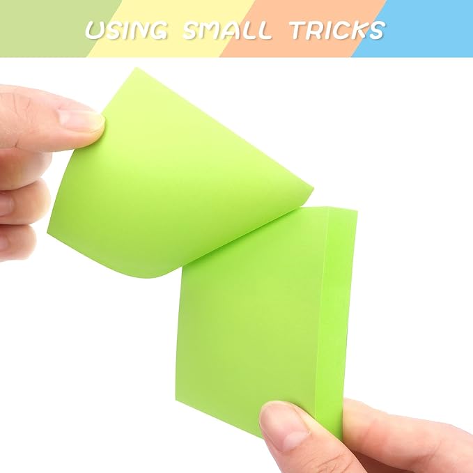 Sticky Notes 3x3 Self-Stick Notes Pads with 6 Bright Colors, Easy to Post for Office, School, Home, 6 Pads/Pack, 100 Sheets/Pad(Green)