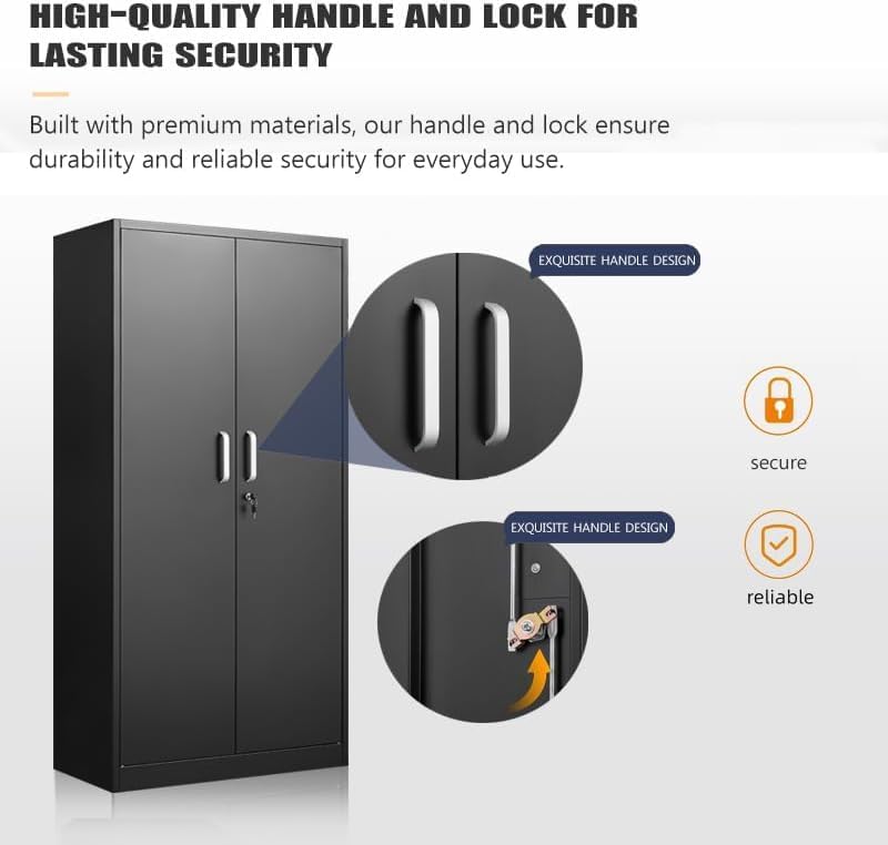 Metal Storage Cabinet with Adjustable Shelves, Garage Storage Cabinets with Doors and Shelves, File Cabinets for Home Office, Kitchen Pantry Cabinet, 71'H, Black