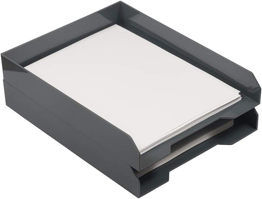 JAM PAPER Stackable Paper Trays - Grey - Desktop Document, Letter, & File Organizer Tray - 2/Pack