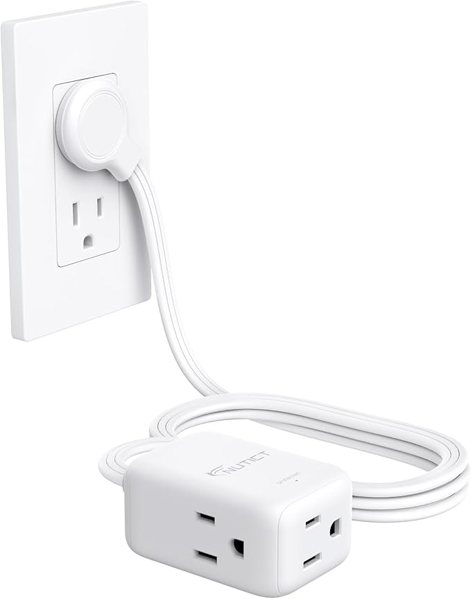 Flat Extension Cord 6ft, ETL Listed, NUTICT Indoor 3 Prong Cord Extension, 900J Surge Protector, 13A/1625W, Right Angle Flat Wall Plug, 3 Way Small Outlet Extender for Kitchen Home Office, White