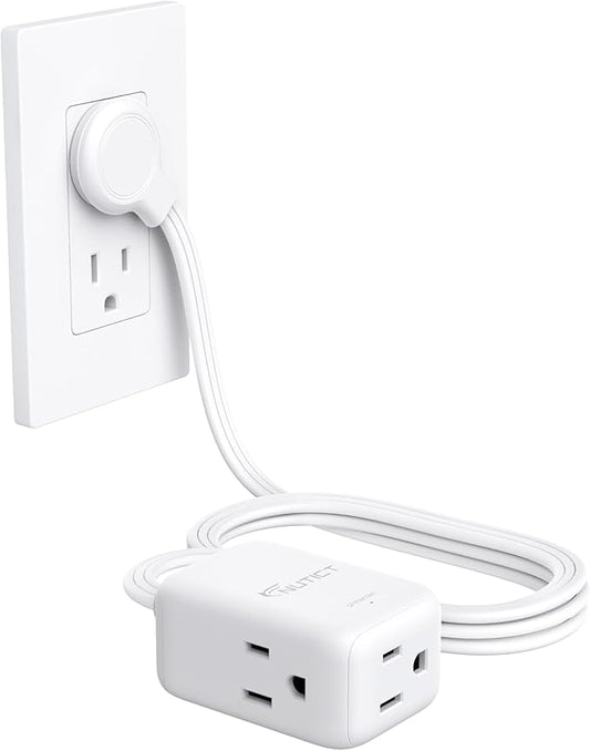 Flat Extension Cord 6ft, ETL Listed, NUTICT Indoor 3 Prong Cord Extension, 900J Surge Protector, 13A/1625W, Right Angle Flat Wall Plug, 3 Way Small Outlet Extender for Kitchen Home Office, White