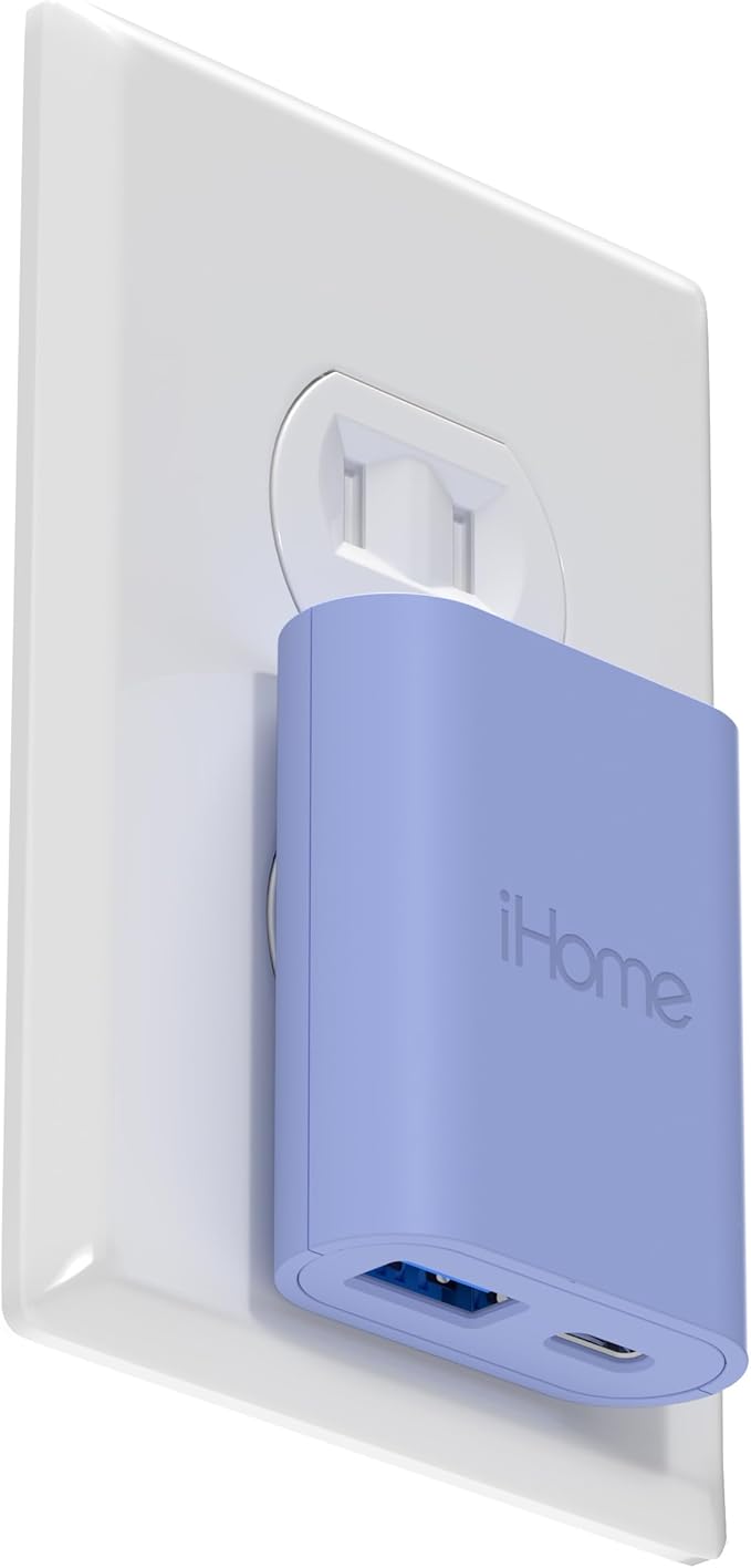 iHome USB C Charger: AC Pro 20W Multiport (1 USB-C Port, 1 USB-A Port), Flat USB Block, Dual Port USB Plug Adapter & Phone Charging Block