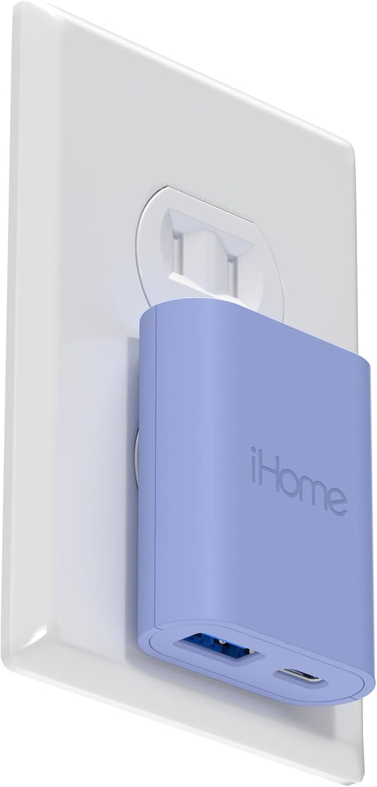 iHome USB C Charger: AC Pro 20W Multiport (1 USB-C Port, 1 USB-A Port), Flat USB Block, Dual Port USB Plug Adapter & Phone Charging Block