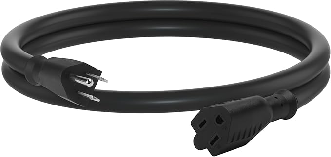 BN-LINK 3ft Outdoor Extension Cord, 15amps,12/3 SJTW Heavy Duty Power Cord, 3-Prong Grounded Plug, Weather Resistant, 1875W, Black, for Lawn, Garden, Appliances, ETL Listed