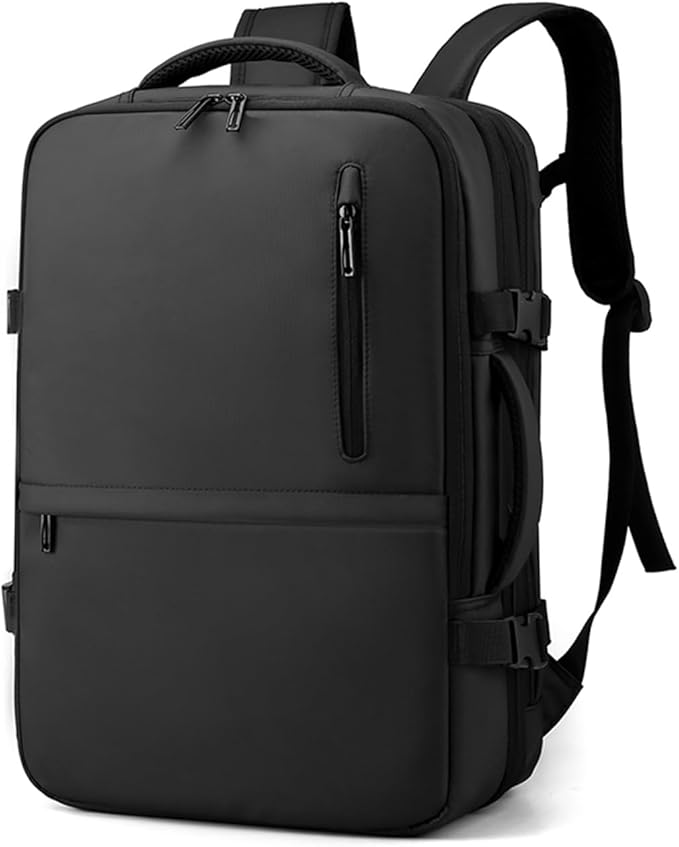 Travel Backpack for Men Women, Expandable Backpacks with Charging Port for Business Work Commute Casual, Black