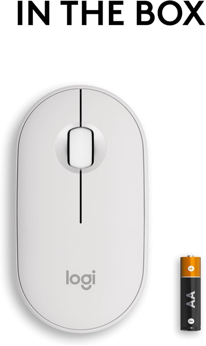 Logitech Pebble Mouse 2 M350s Slim Bluetooth Wireless Mouse, Portable, Lightweight, Customizable Button, Quiet Clicks, Easy-Switch for Windows, macOS, iPadOS, Android, Chrome OS - Tonal White