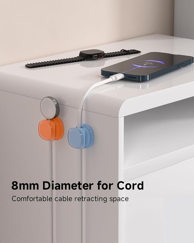 9 Pack Cord Organizer, Spring Cable Management, Adhesive Cute Cable Holder Clips, Phone Charger Wire Keeper for Desk Nightstand Car Office (9-Pack Black_Orange_Blue)