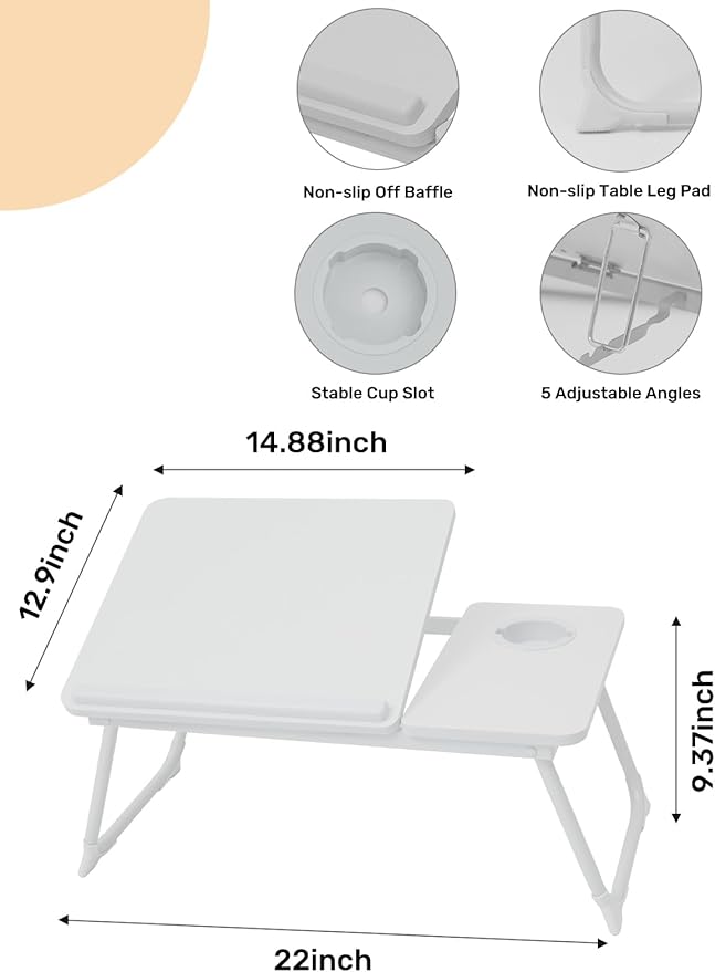 Lap Desk for Couch/Sofa/Floor, 5-Angle Adjustable Bed Desk with Foldable Legs &Cup Holder, Light Weight Bed Tray Table for Writing/Eating/Reading, Portable Laptop Stand for Adults, Kids